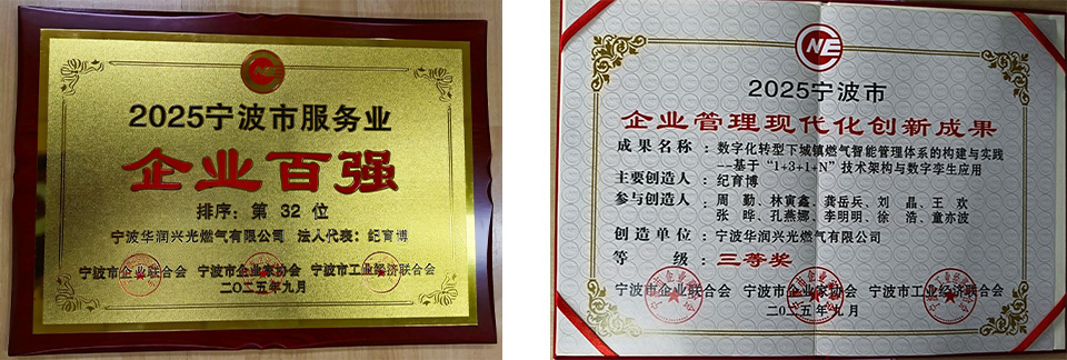 公司荣获2025宁波市服务业企业百强和企业管理现代化创新成果三等奖